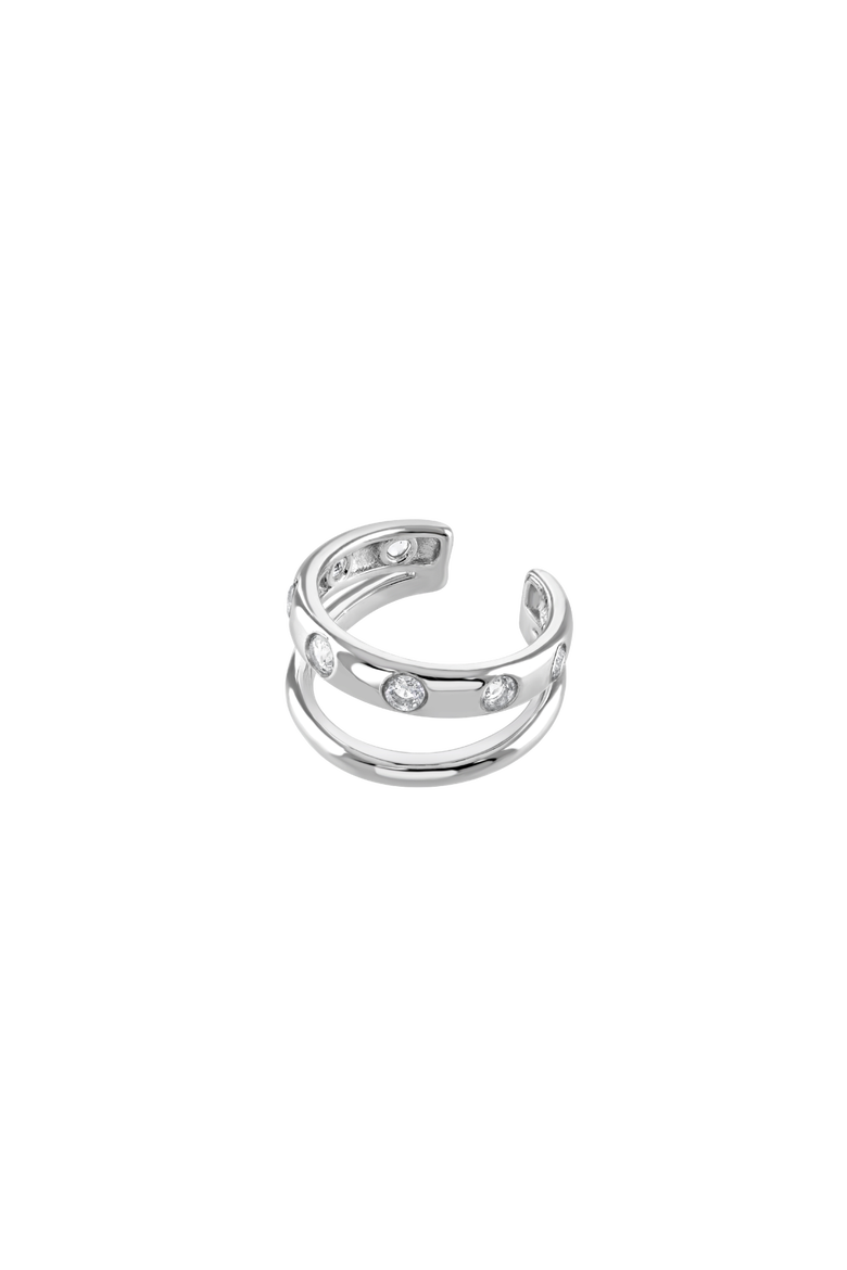 Art Deco Double Ear Cuff with White Topaz, Main, color, Sterling Silver