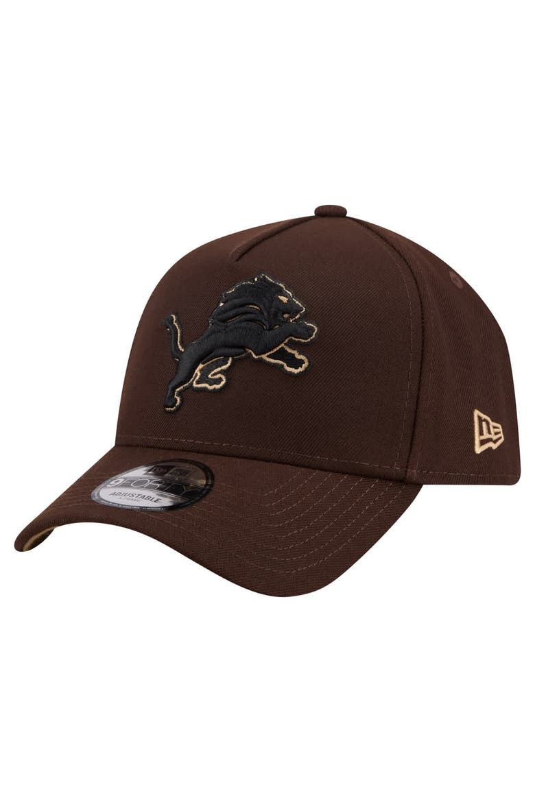 Men's New Era  Dark Brown Detroit Lions Burnt Wood A-Frame 9FORTY Adjustable Hat, Main, color, Dark Brown