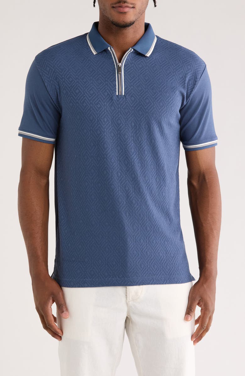 Cactus Man Tipped & Textured Half Zip Polo, Main, color, Blue