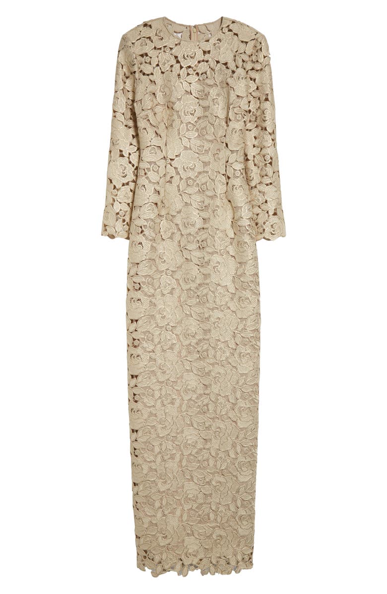 Oscar de la Renta Long Sleeve Foiled Rose Guipure Lace Gown, Alternate, color, 