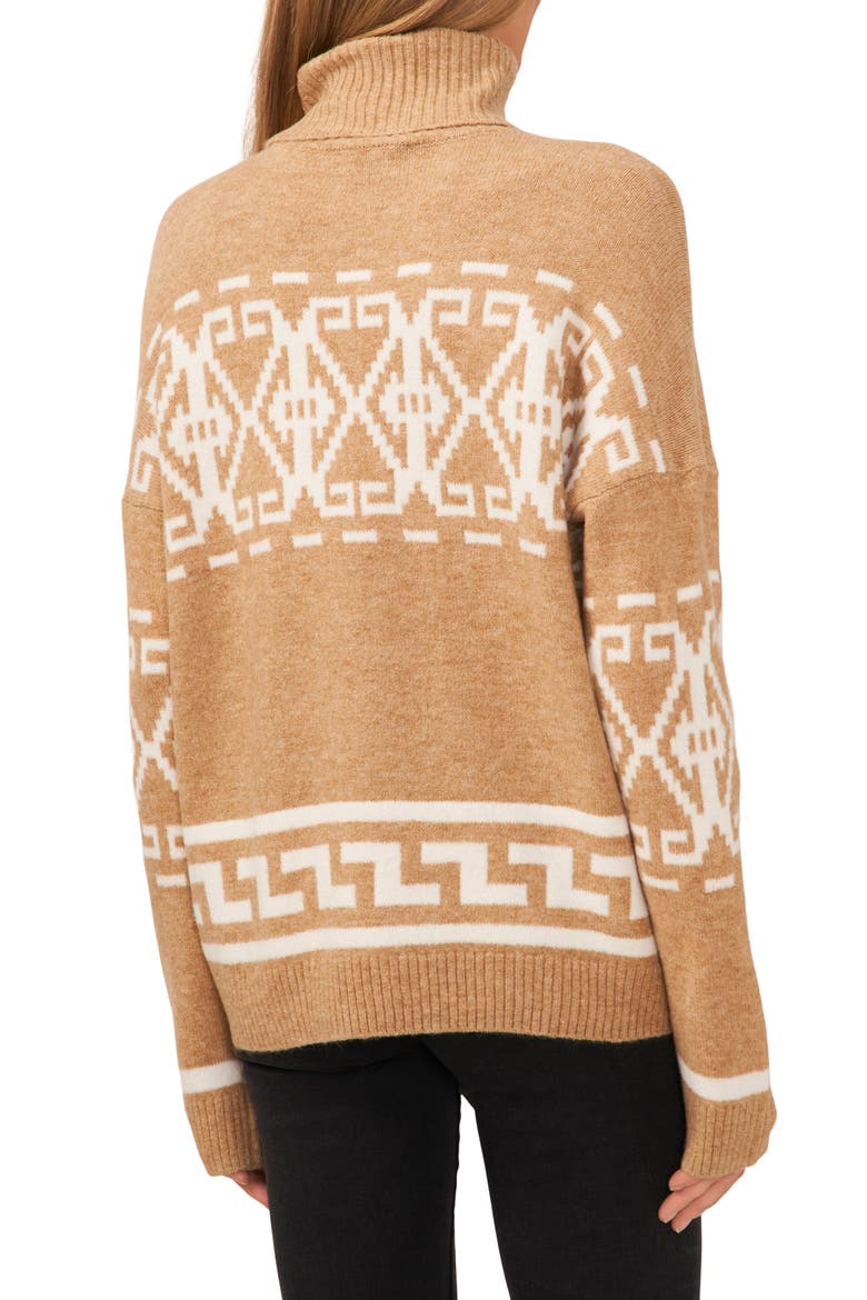 Fair Isle Turtleneck Sweater, Alternate, color, LATTE HEATHER BEIGE