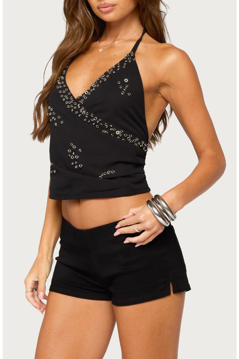 Kadie Ring Halter Top, Alternate, color, BLACK