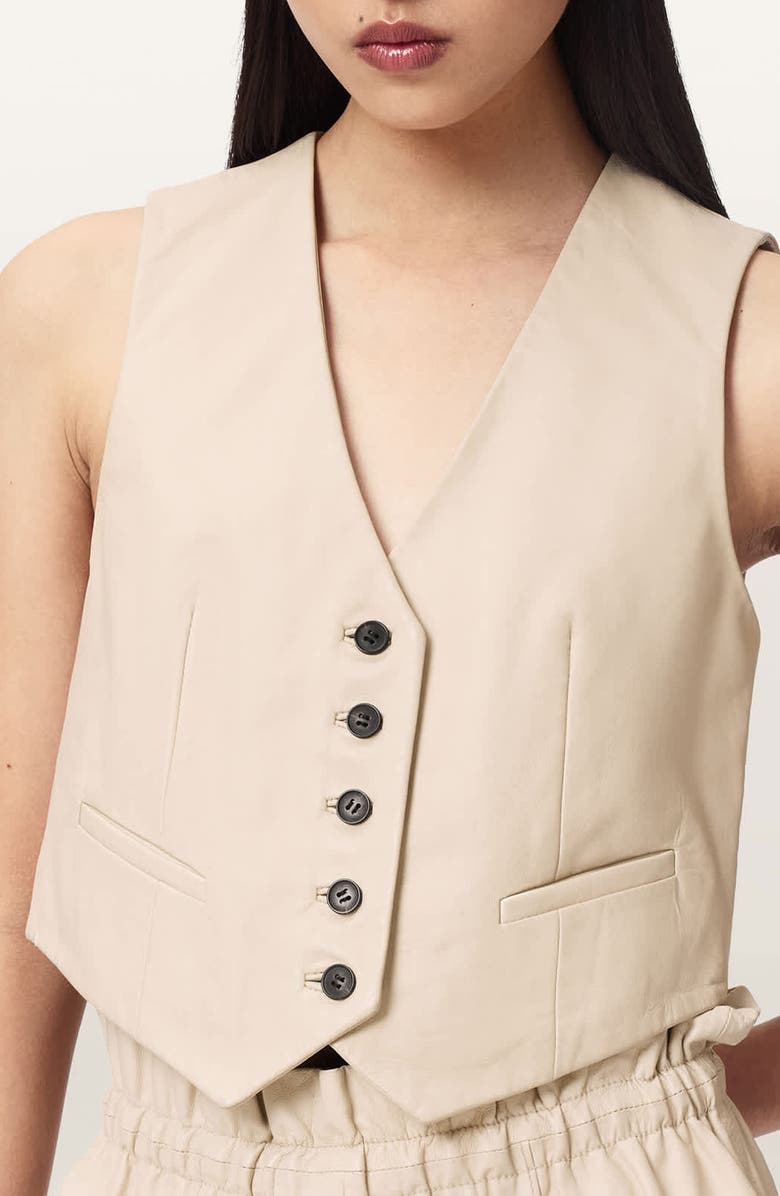 AllSaints Arla Leather Vest, Alternate, color, Antique White