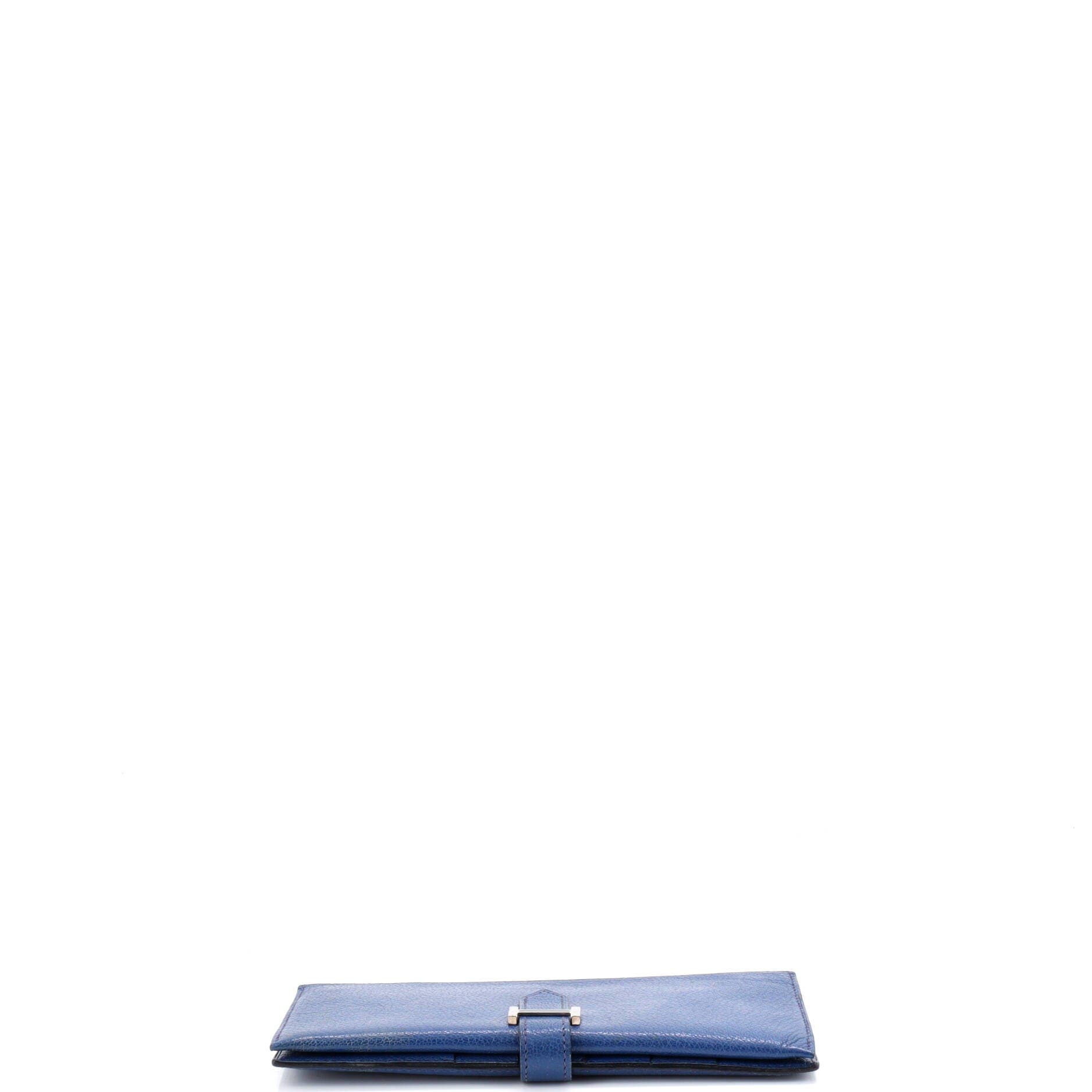 Pre-Owned Hermes Bearn Wallet Chevre Mysore Long, Alternate, color, Bleu De Malte