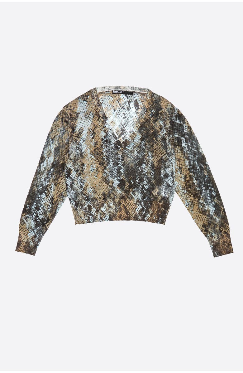 Bimba y Lola Snake Lurex V-Neck Sweater, Alternate, color, Snake Khaki