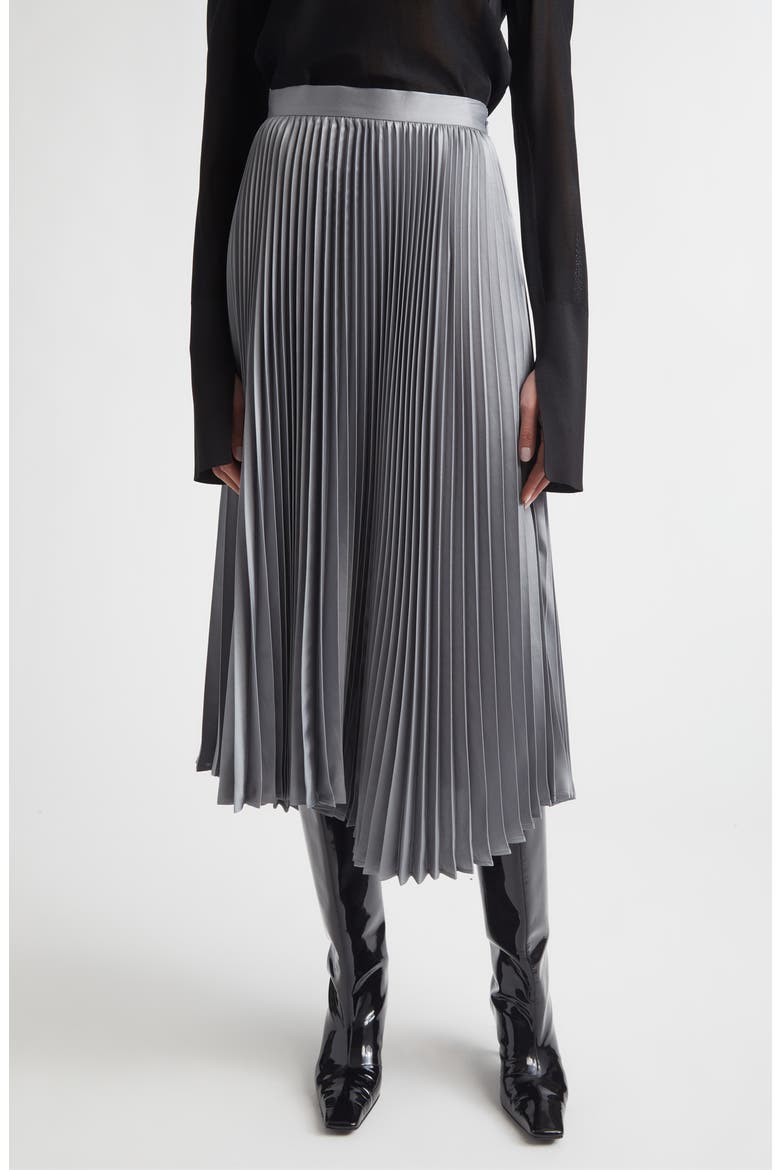 Metallic Fluid Twill Plissé Midi Skirt, Main, color, VOLCANIC GLASS