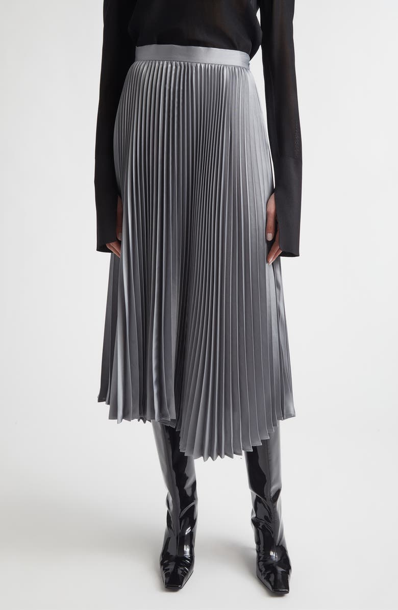 Jil Sander Metallic Fluid Twill Plissé Midi Skirt, Main, color, Volcanic Glass