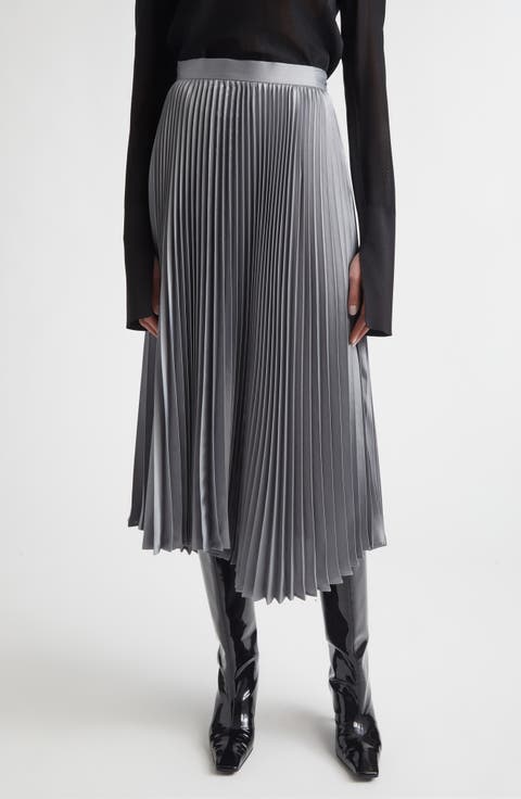 Metallic Fluid Twill Plissé Midi Skirt