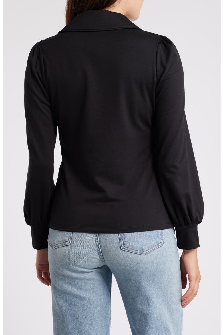 Long Sleeve Johnny Collar Polo, Alternate, color, BLACK