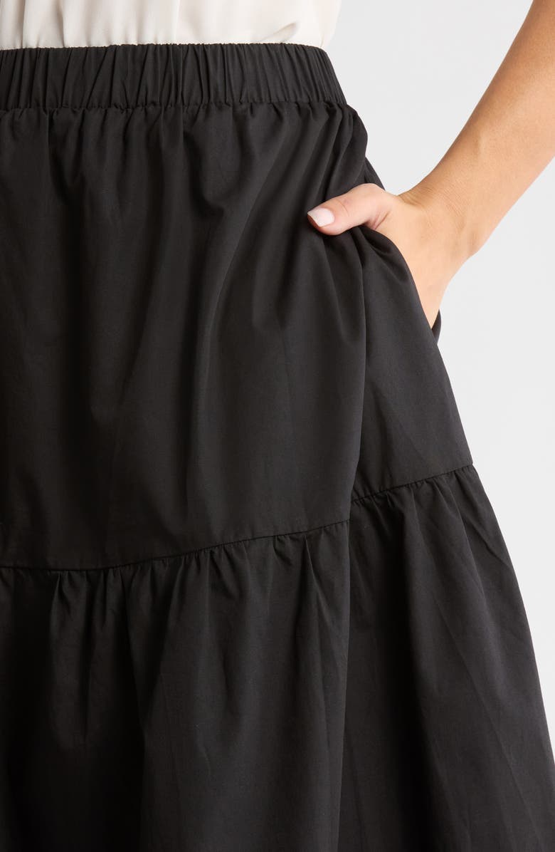 SUGARLIPS Floral Tiered Cotton Maxi Skirt, Alternate, color, Black