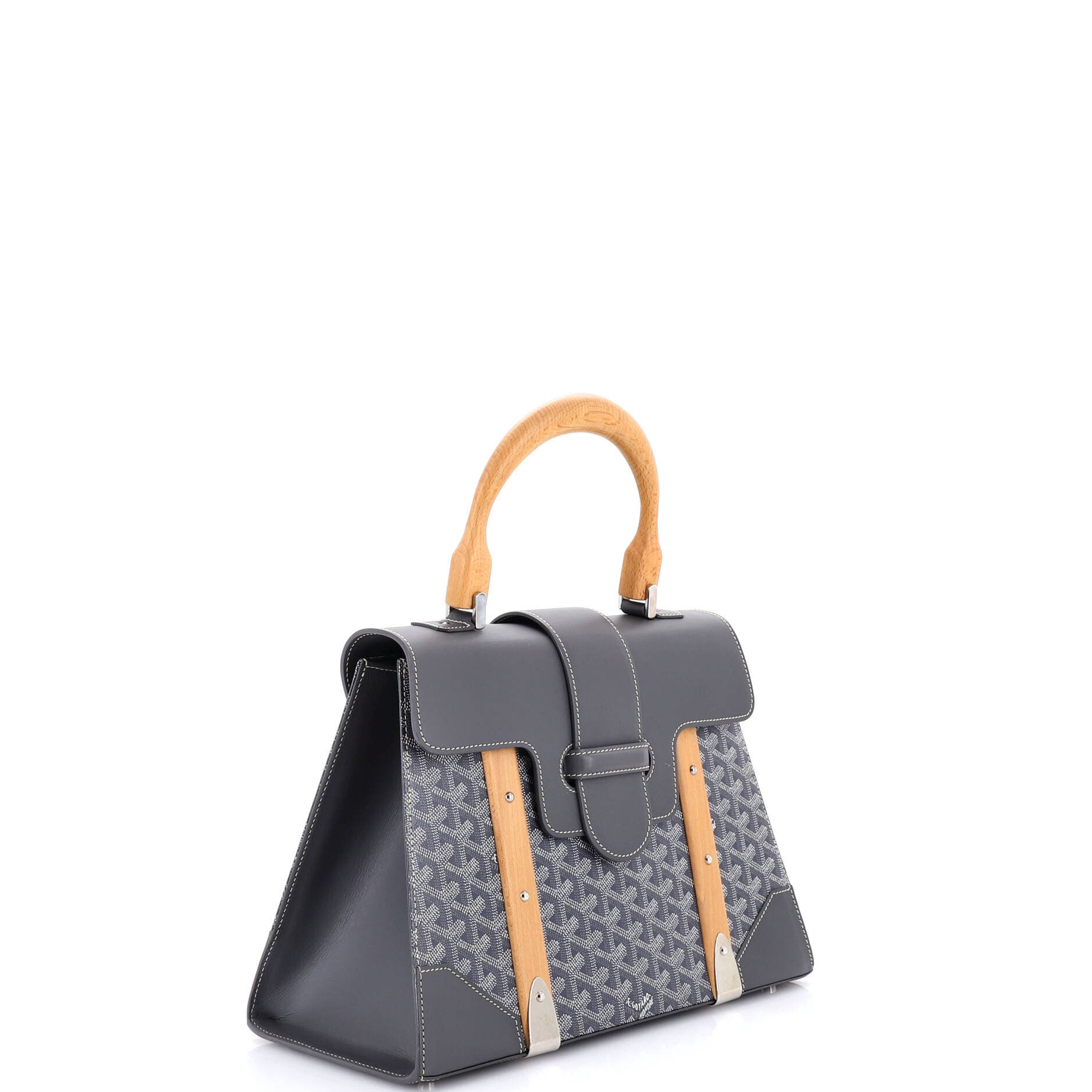 Pre-Owned Goyard Saigon Top Handle Bag Coated Canvas with Leather MM, Alternate, color, Gray