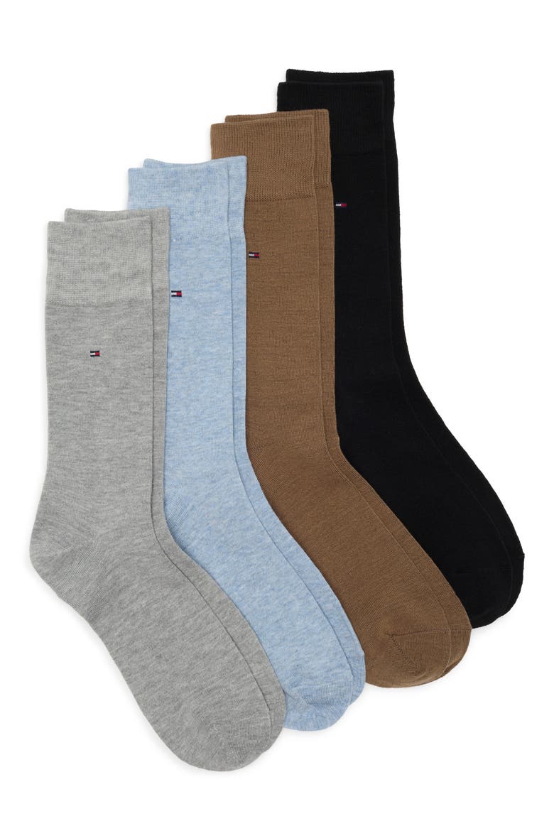 4-Pack Crew Dress Socks, Main, color, STONEWASH HEATHER