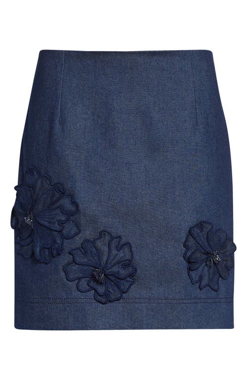Oscar De La Renta Floral Embroidered Stretch Denim Miniskirt In Blue