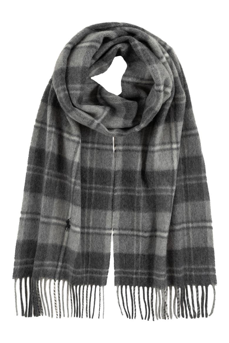 Plaid Wool & Cashmere Scarf, Main, color, CHARCOAL/ GREY