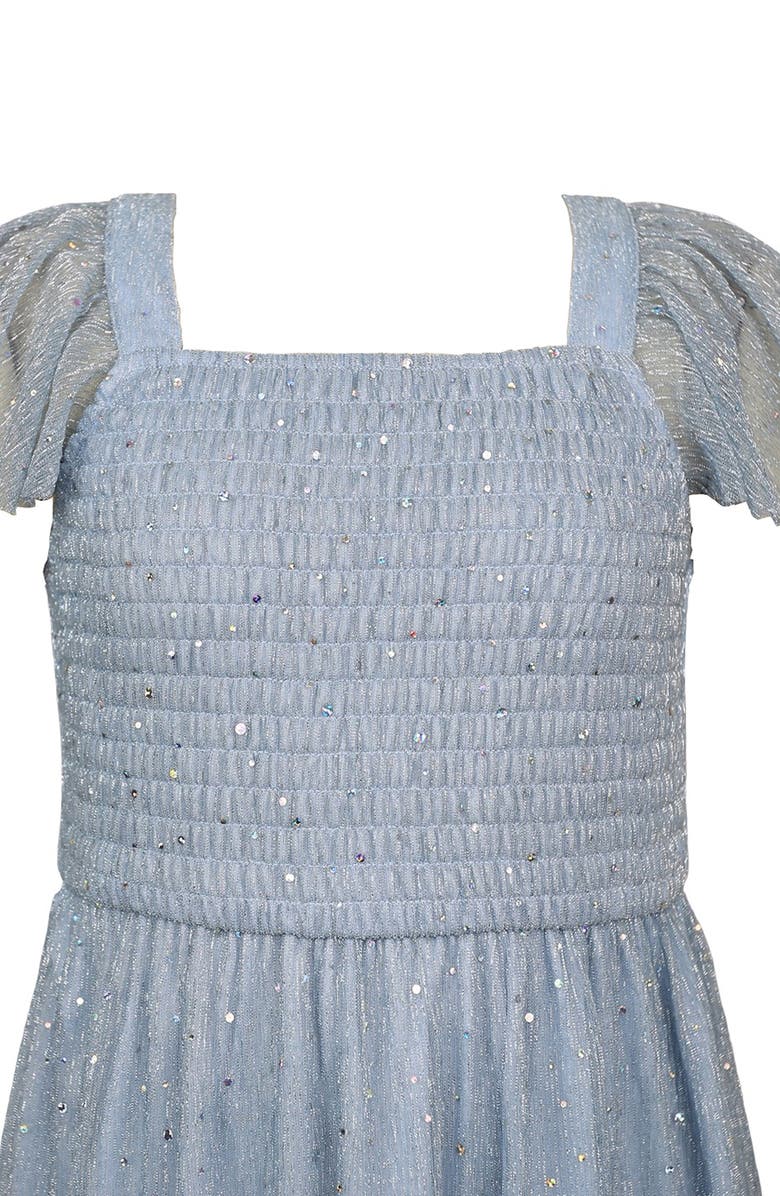 Zunie Kids' Metallic Sequin Smocked Bodice Tiered Party Dress, Alternate, color, Blue