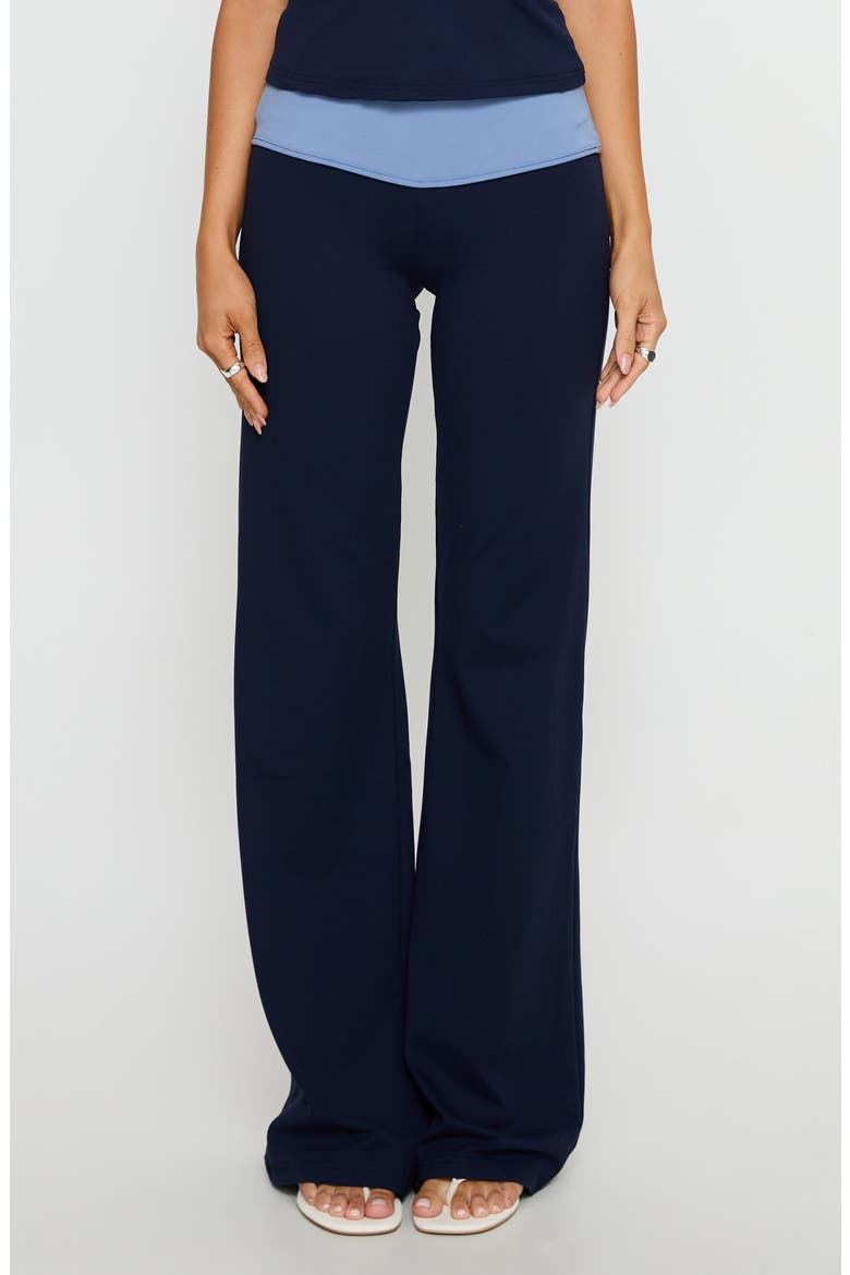Kobee Contrast Waist Flare Jersey Pants, Main, color, NAVY / LIGHT BLUE