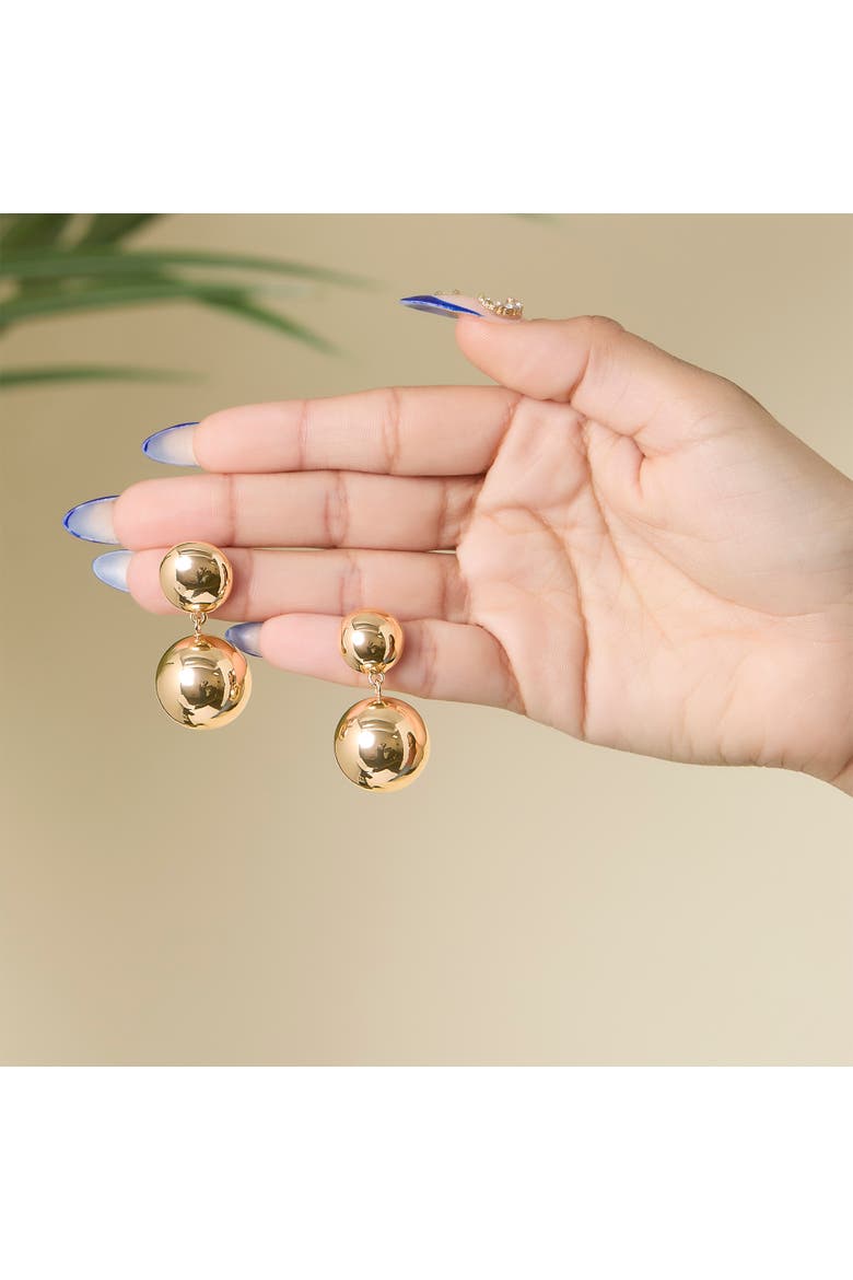 Double Ball Drop Earrings, Alternate, color, Gold