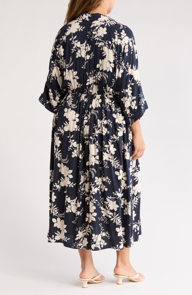 Renee C Floral Collared Jacquard Dress, Alternate, color, Navy