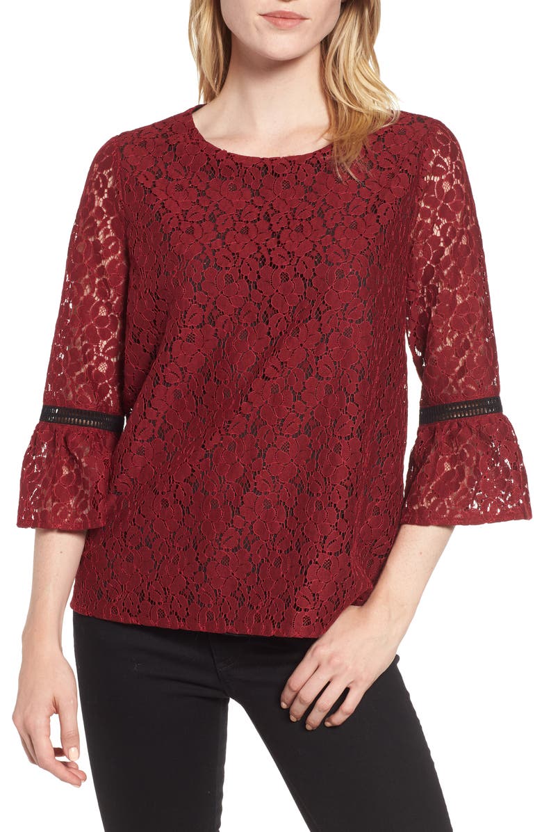 GIBSONLOOK Gibson x Glam Squad Erin Allover Lace Bell Sleeve Top, Main, color,