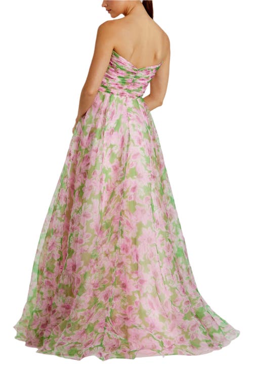 Mac Duggal Strapless Chiffon Gown With Ruffle Detail In Multi