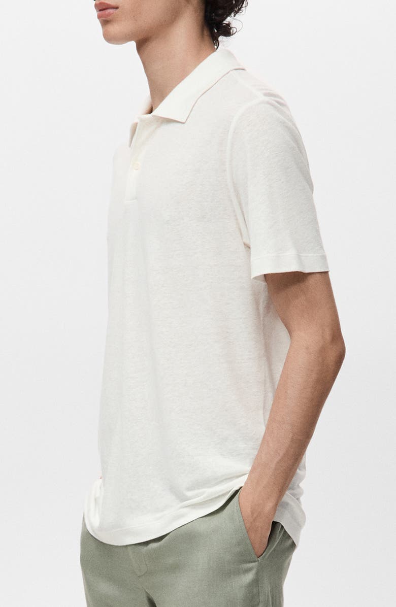 MANGO Slim Fit Linen Blend Jersey Polo, Alternate, color, White