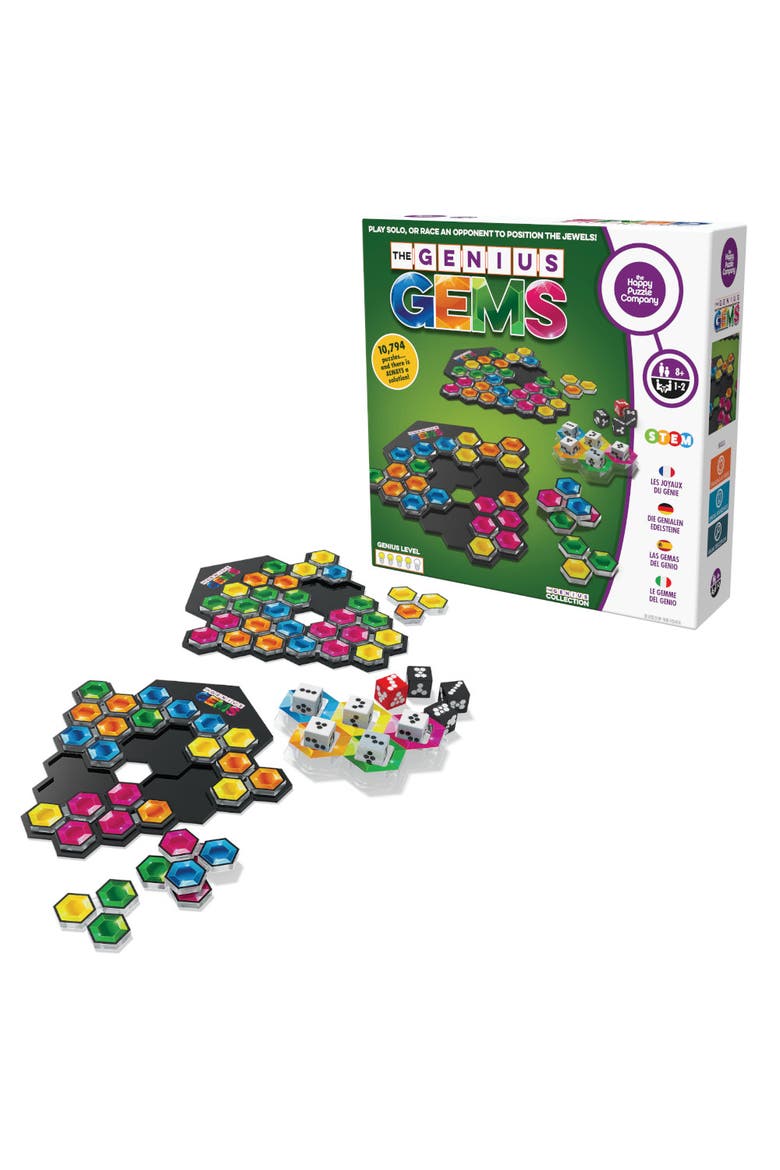 Genius Gems. The 10794 Solution STEM Puzzle Game! Roll The Dice & Race Your Opponent to Fill The Grid by Using Different Shapes! Promotes Problem Solving Training, Main, color, Genius Gems