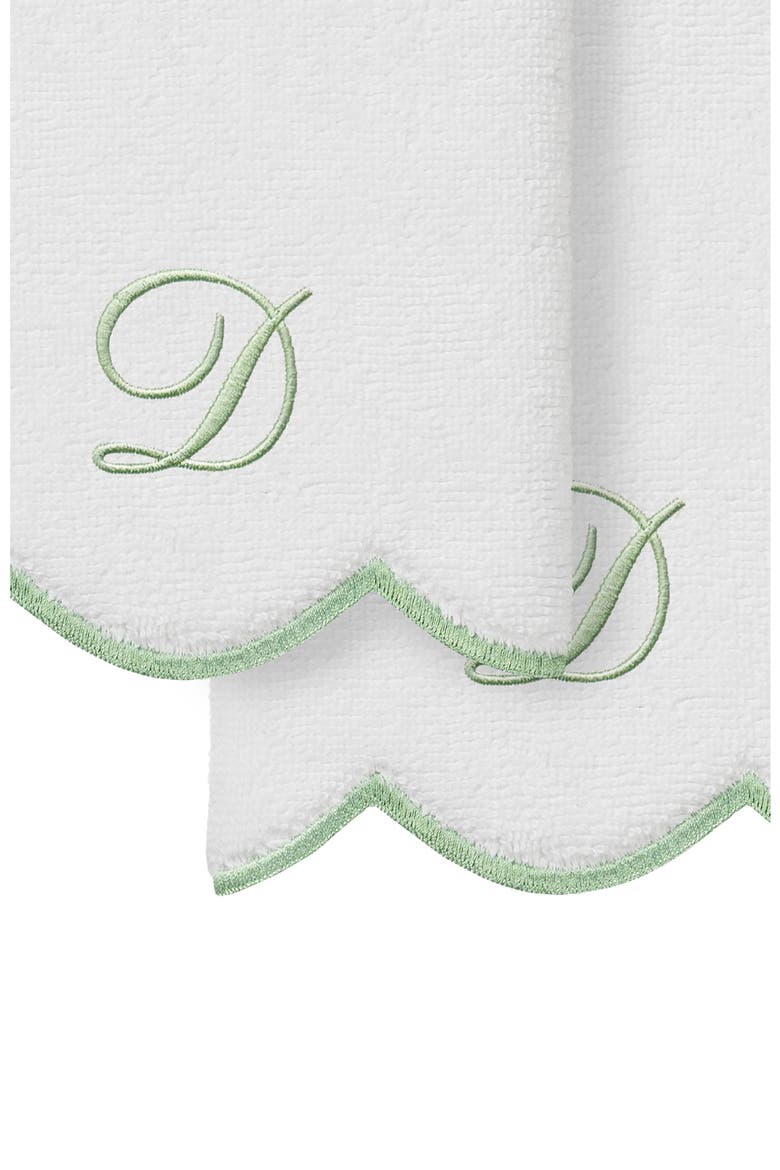 Adornia Scallop Personalized Monogram 2-Piece Washcloth Set, Alternate, color, WHITE/ GREEN D