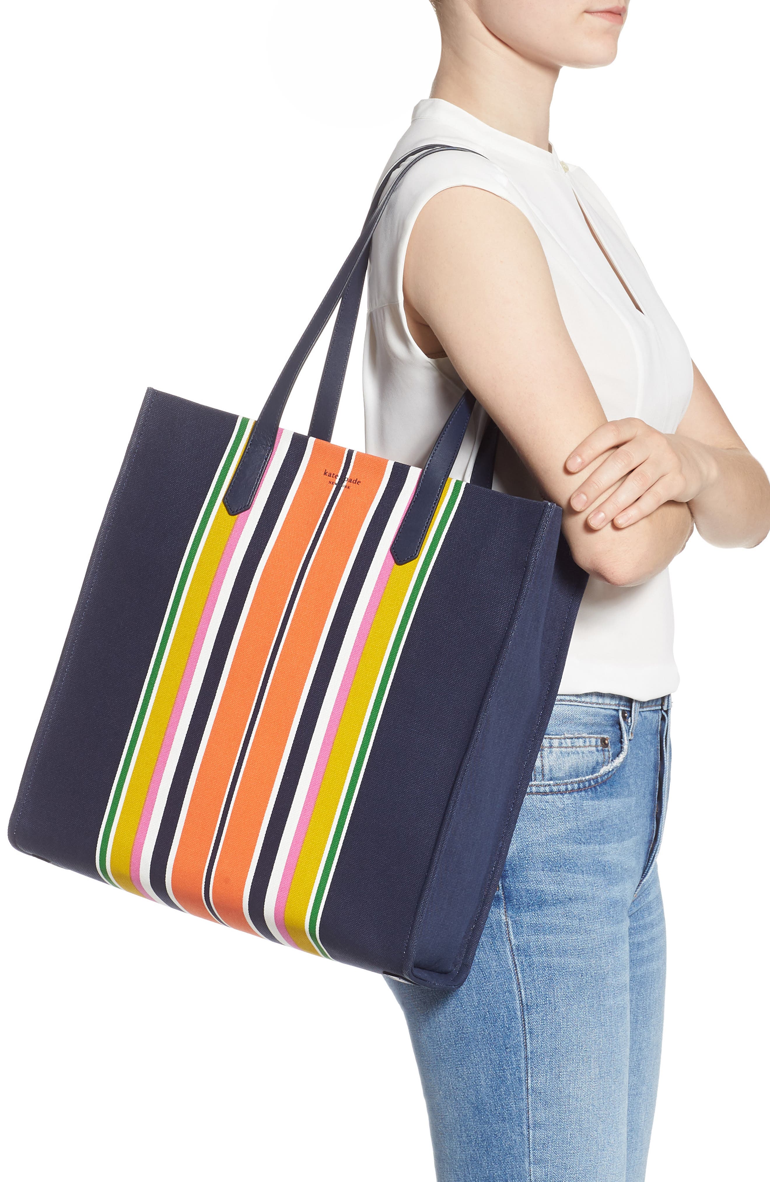 kitt stripe large canvas tote, Alternate, color, PARISIAN NAVY MULTI