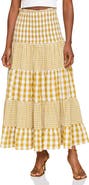 Avec Les Filles Mixed Print Tiered Cotton Gingham Maxi Skirt