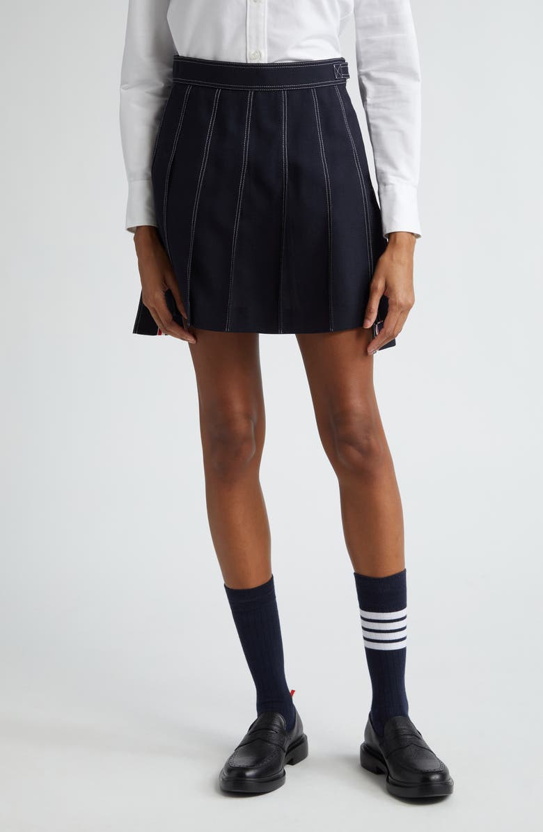 Thom Browne Drop Back Wool Skirt, Main, color, Navy