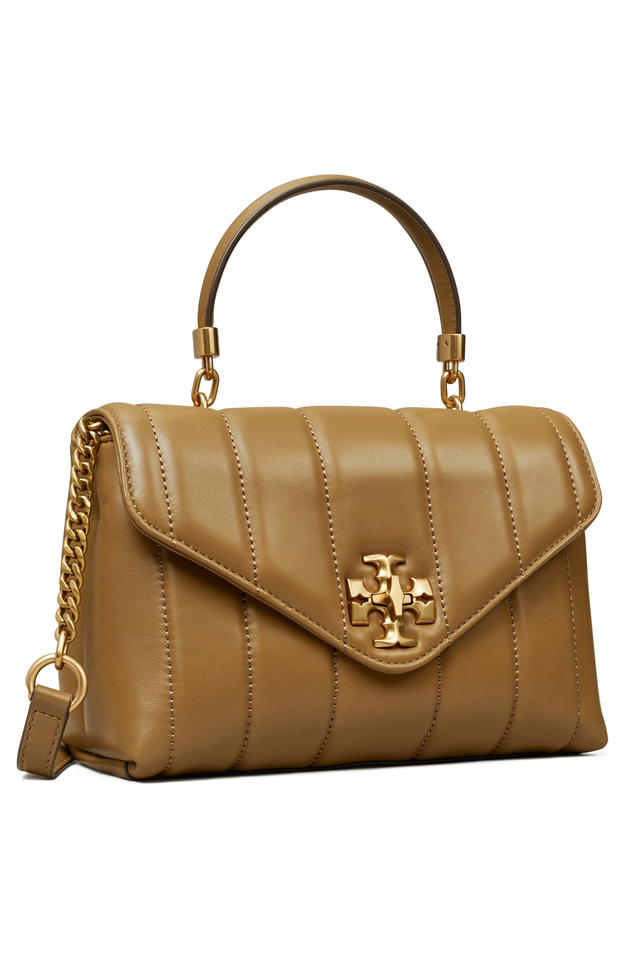Kira Small Quilted Leather Satchel, Alternate, color, TOASTED SESAME / ROLLED GOLD