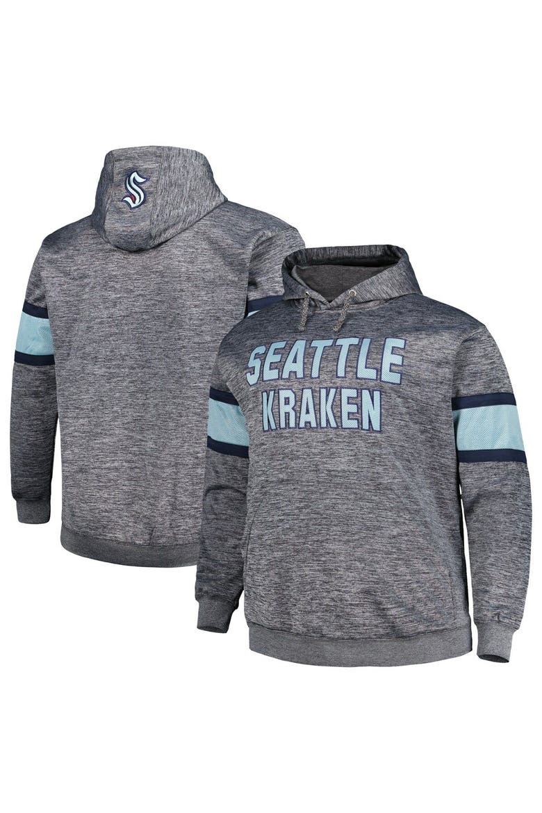Men's Heather Charcoal Seattle Kraken Big & Tall Stripe Pullover Hoodie, Main, color, Heather Charcoal