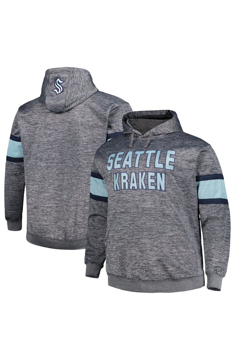 PROFILE Men's Heather Charcoal Seattle Kraken Big & Tall Stripe Pullover Hoodie, Main, color, Heather Charcoal
