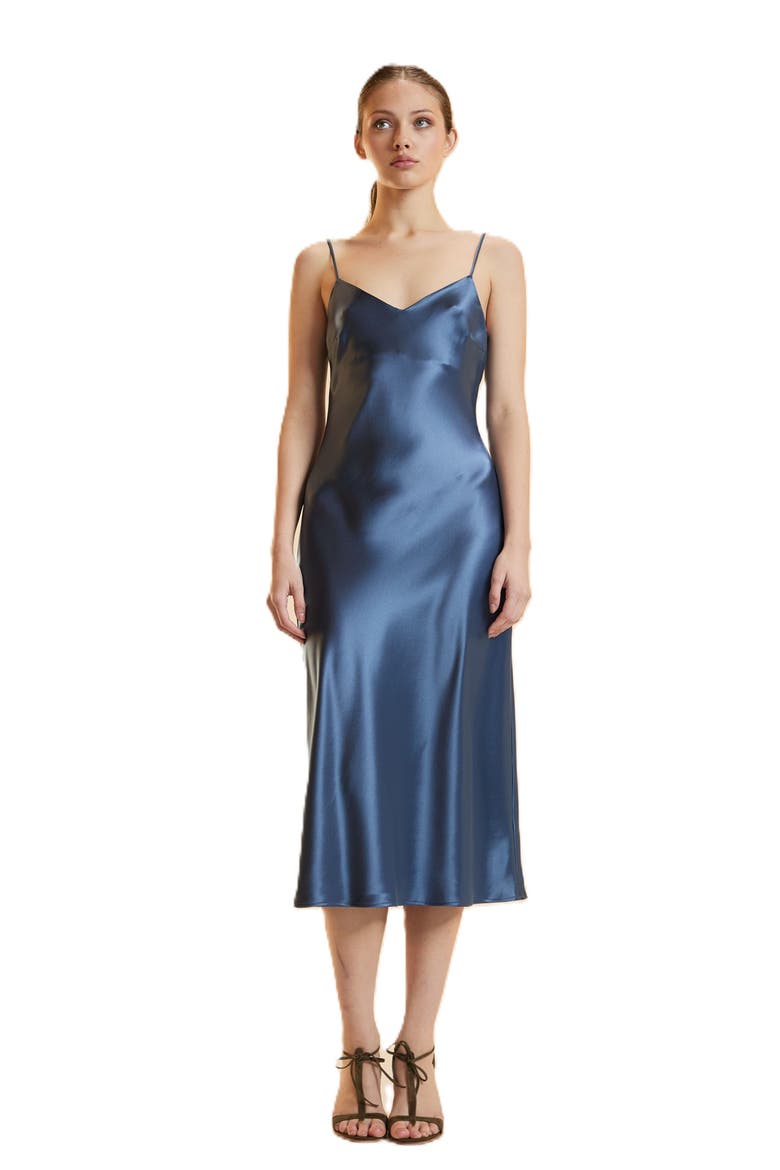 Satin Slip Dress, Main, color, Denim Blue