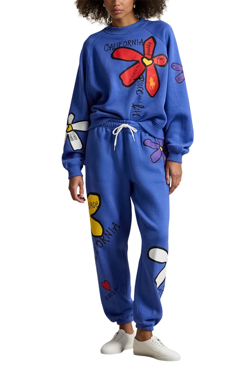 Polo Ralph Lauren Floral Graphic Sweatshirt, Alternate, color, Indigo Sky