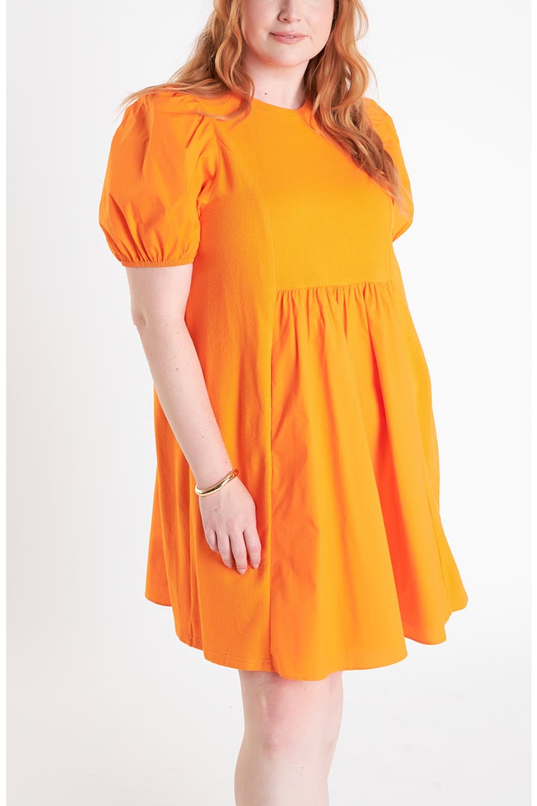 Mixed Media Babydoll Minidress, Alternate, color, ORANGE