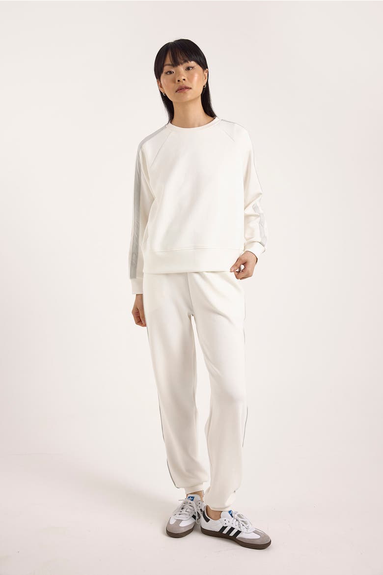 Stripe Sleeve Crew Neck Sweatshirt, Alternate, color, Ivory