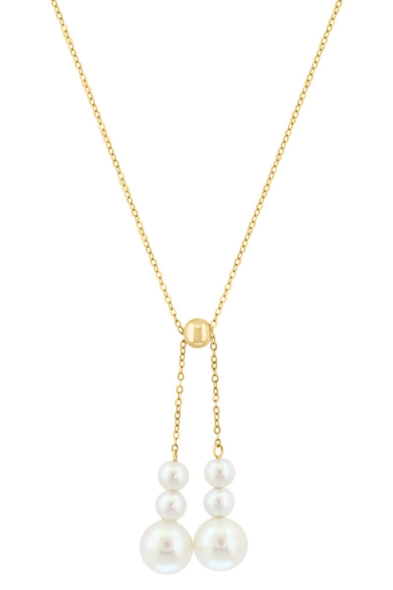 14K Gold 6mm Freshwater Pearl Double Pendant Necklace, Main, color, WHITE