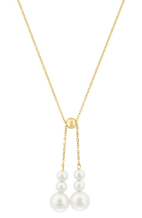 14K Gold 6mm Freshwater Pearl Double Pendant Necklace