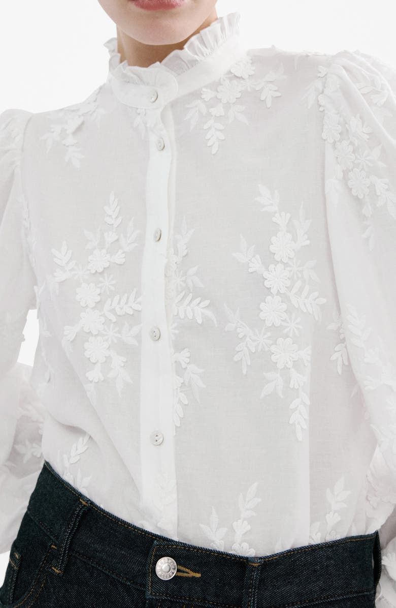 MANGO Floral Embroidered Shirt, Alternate, color, Off White