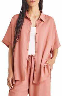 Splendid Dawson Elbow Sleeve Linen Blend Button-Up Shirt