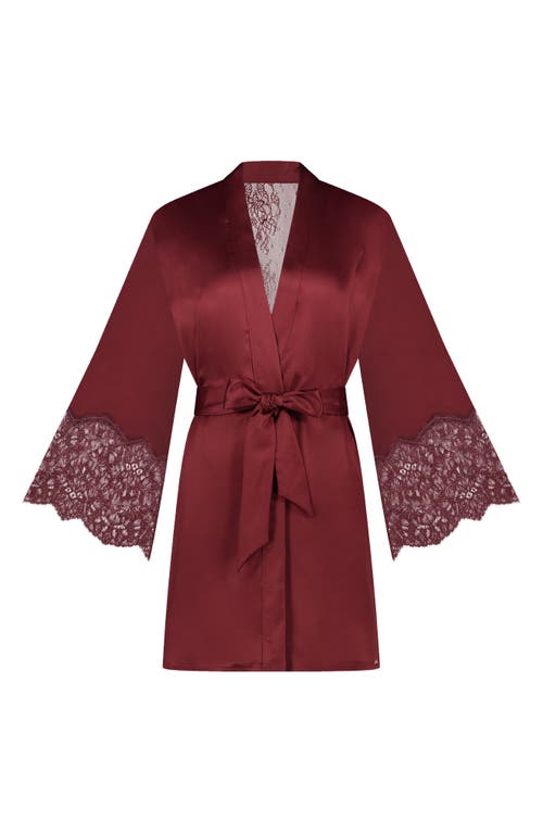 Hunkemoller Hunkemöller Camille Lace Trim Satin Robe In Red