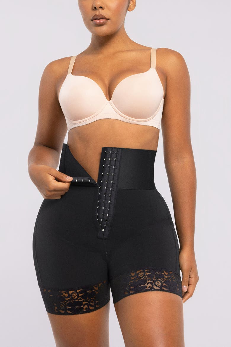 Tummy Control Boned Sculpt High Waist Shorts, Alternate, color, Jet Black