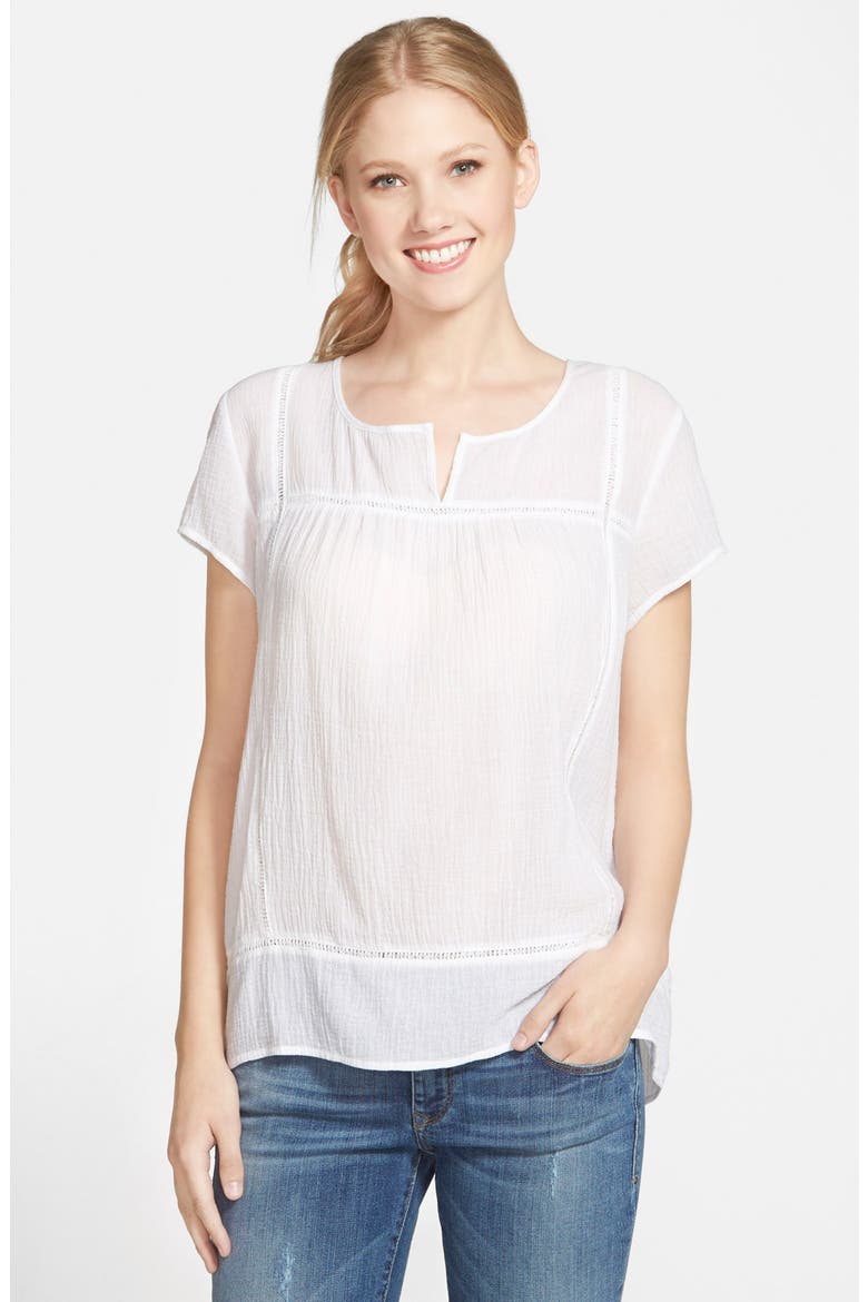 Seam Detail Gauze Peasant Top, Main, color, ULTRA WHITE