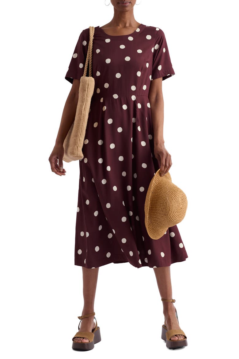Tilly Polka Dot Midi Dress, Main, color, SPOT CACAO