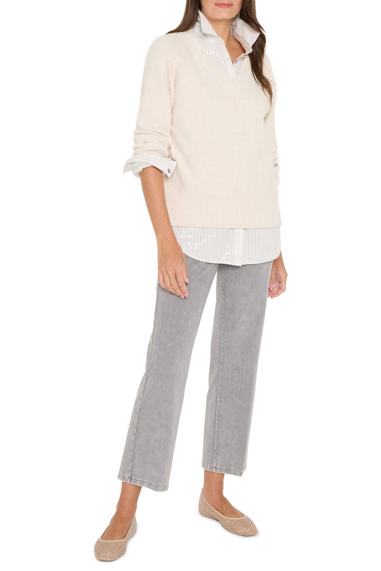 Shaker Stitch V-Neck Sweater, Alternate, color, CLASSIC CREAM