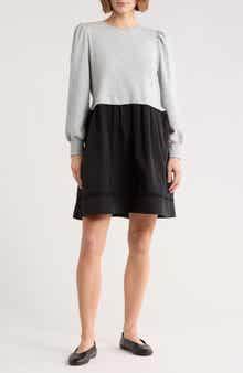 Melrose and Market Fleece Woven Mixed Media Long Sleeve Dress