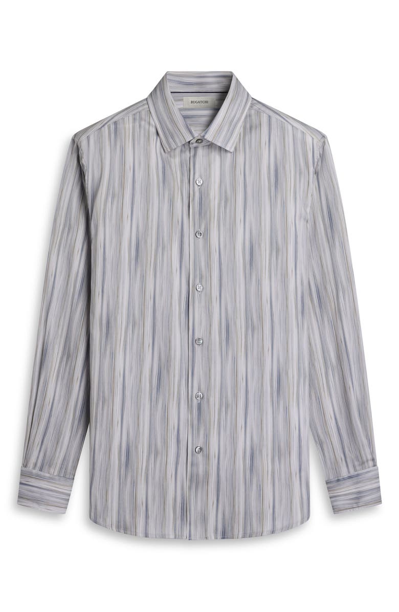 Bugatchi Julian Shaped Fit Brushstroke Stripe Print Stretch Cotton Button-Up Shirt, Alternate, color, Shark
