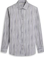 Bugatchi Julian Shaped Fit Brushstroke Stripe Print Stretch Cotton Button-Up Shirt