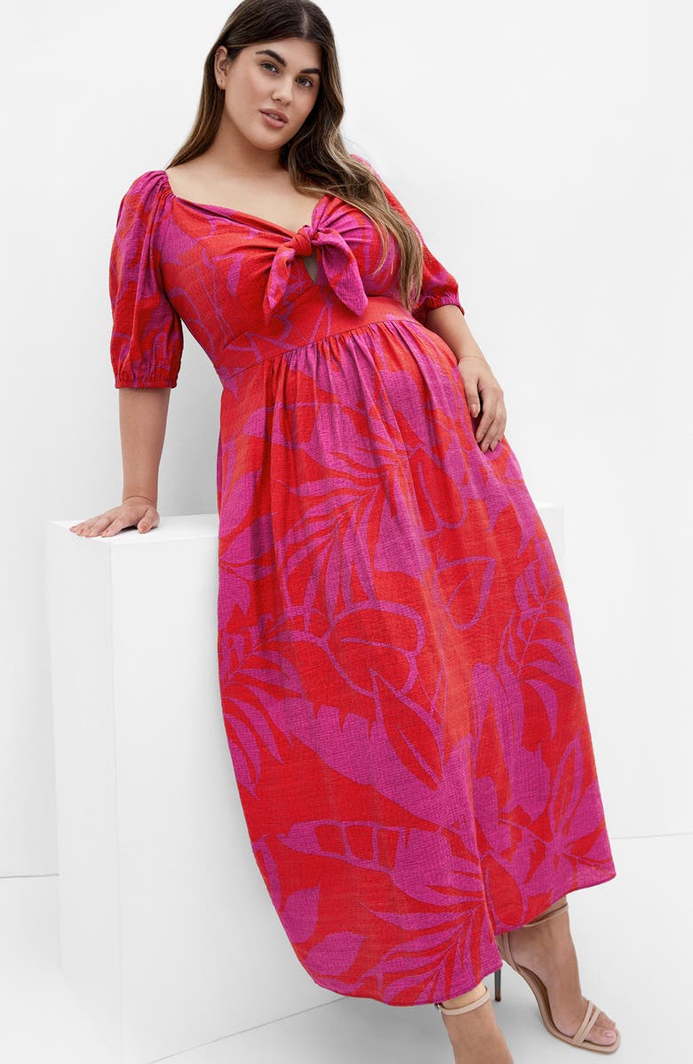 City Chic Bella Print Maxi Dress, Alternate, color, Pink Tropicana